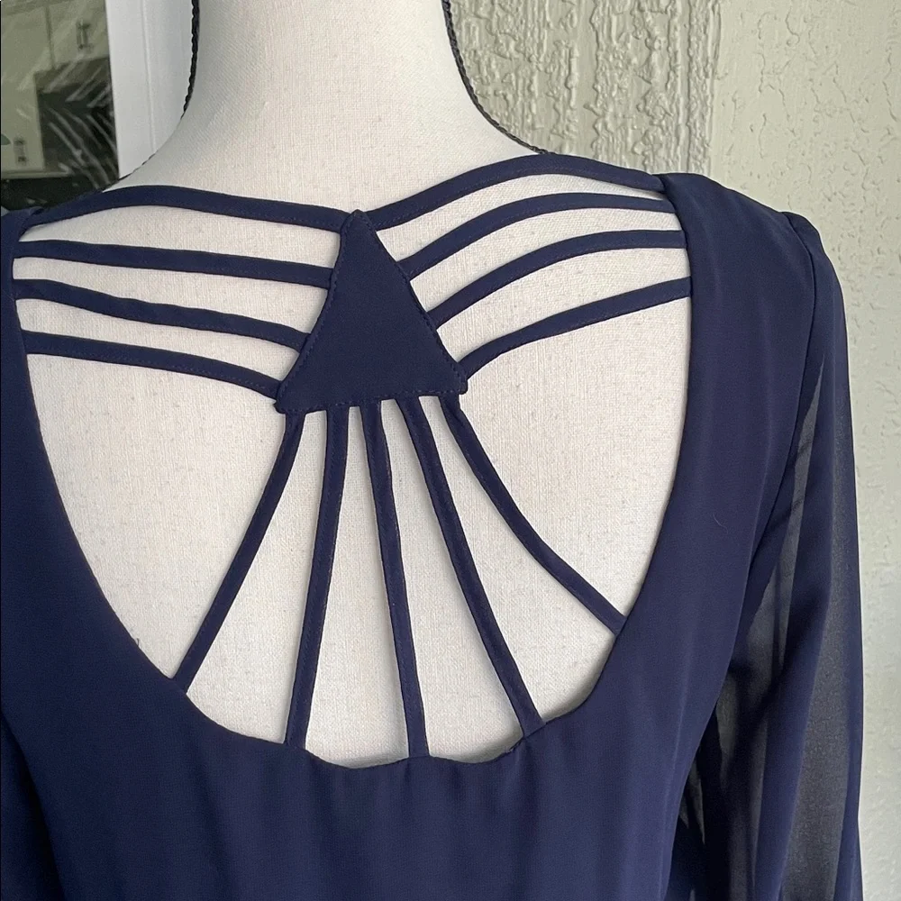 AGB Navy Mini Dress with Black Belt - Picture 3 of 4